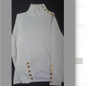 White Embellished Button Shoulder Knitt Sweater